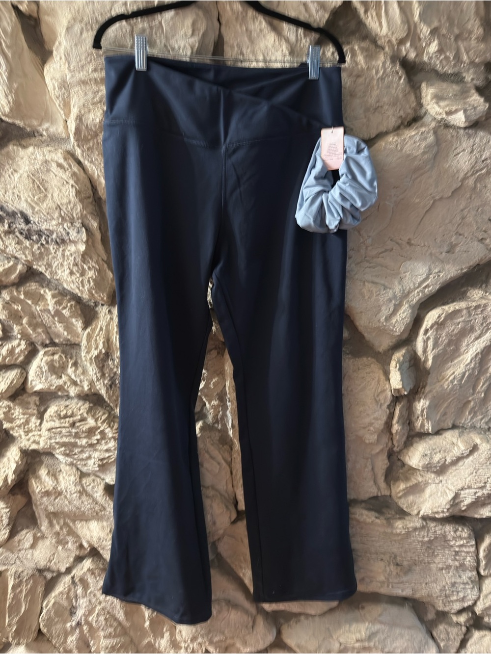 Danskin Black Flared Leggings with Light Blue Scrunchie